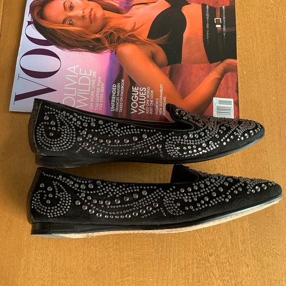 π Donald J. Pliner Black Leather Suede Loafers Flats Bead Embellished Sz 6.5 π - Picture 7 of 13